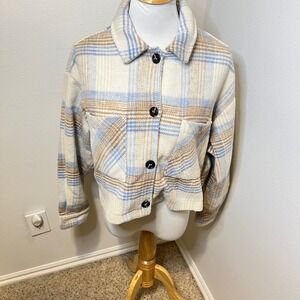 Stunnd Plaid Shacket Cropped Jacket Button Front Shirt Jacket Women's Size Small